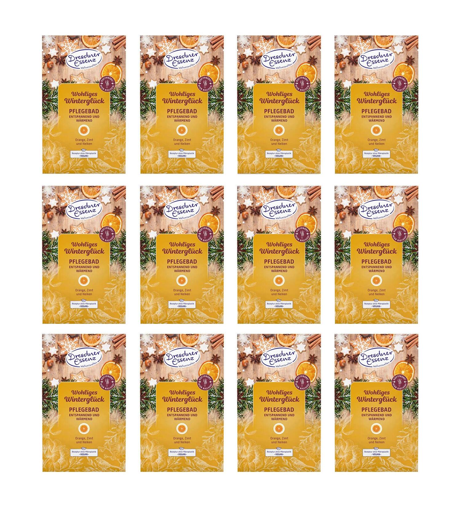 Pack of 12 Dresdner Essence Bath Care Cozy Winter Happiness 12 x 60 g Bath Additive vegan
