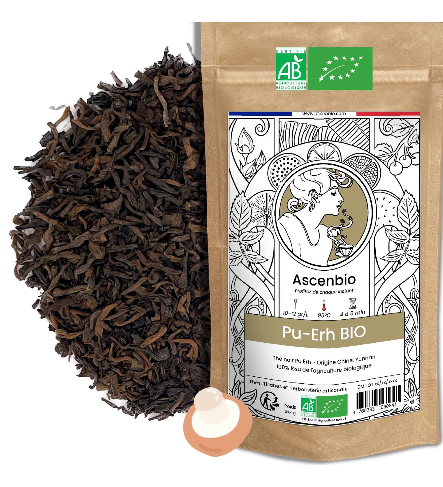 Ascenbio - Organic PuErh Black Tea - 180g Loose - Prepared and packaged in France - Biodegradable Packaging - Buy Online on GoSupps.com
