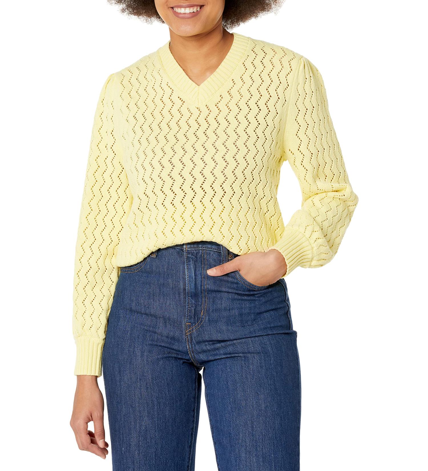 Kendall + Kylie Women's Cotton Puff Sleeve Top XL Butter