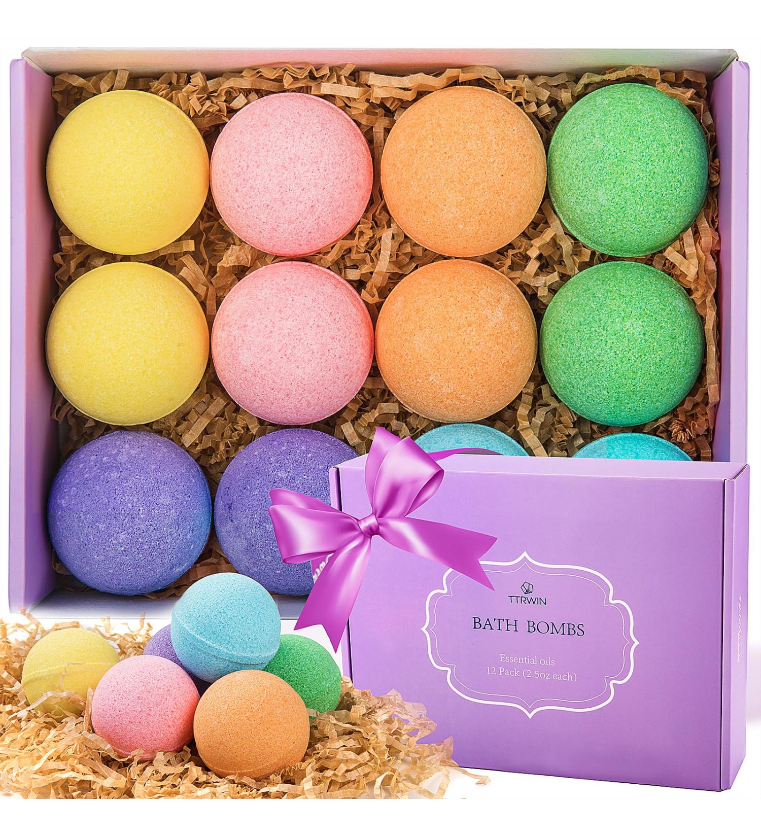 Organic Bath Bombs Gift Set - 12 Fizzy Bubble Bath Bombs with Essential Oils - Vegan Spa Kit for Her, Men, Kids - Birthday Gift Idea - Buy Online on GoSupps.com