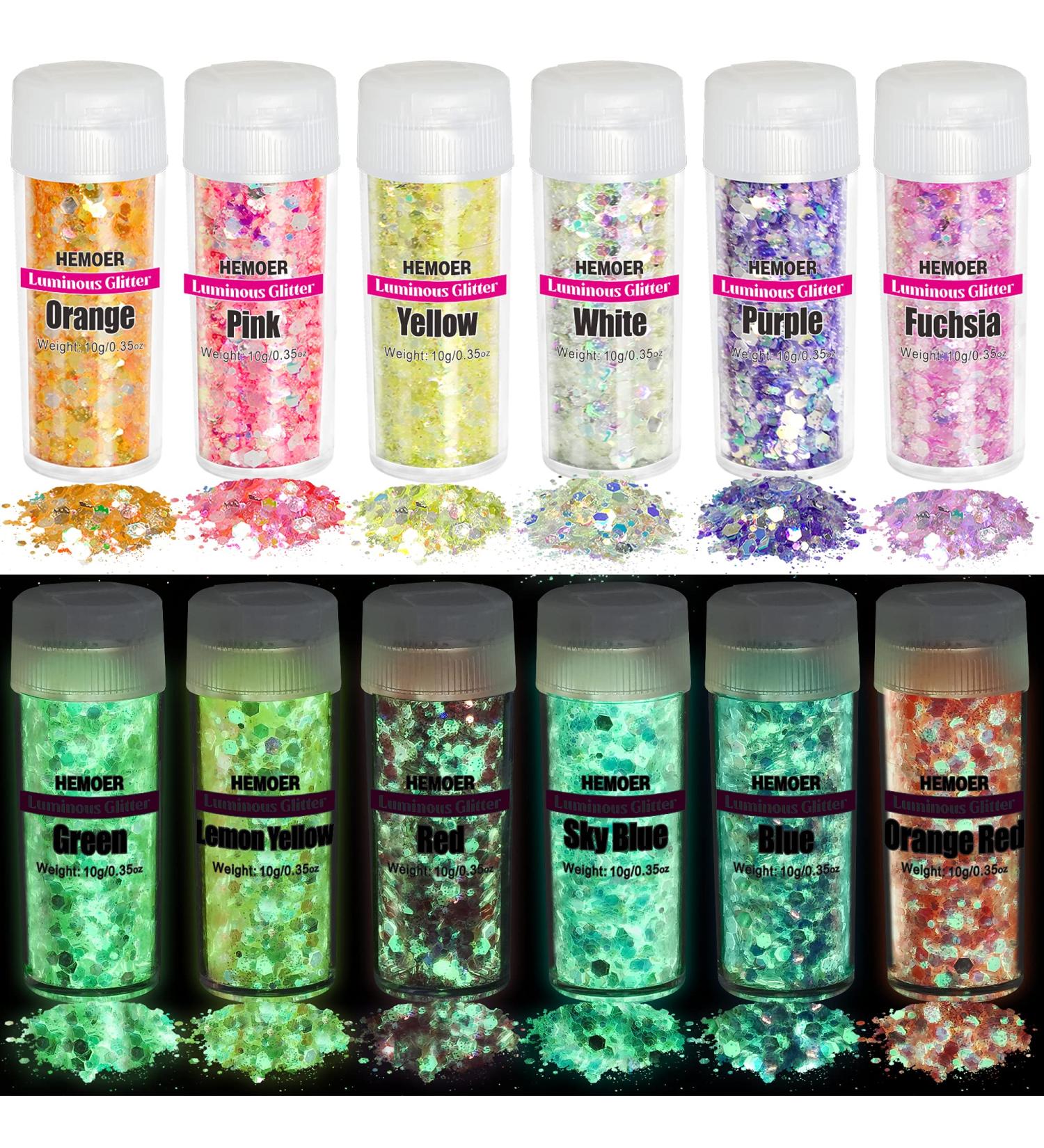 Buy Hemoer Fluorescent Glitter Set - 12 Iridescent Colors for Makeup Body Nails & Halloween DIY Crafts - International Shipping Available - Buy Online on GoSupps.com