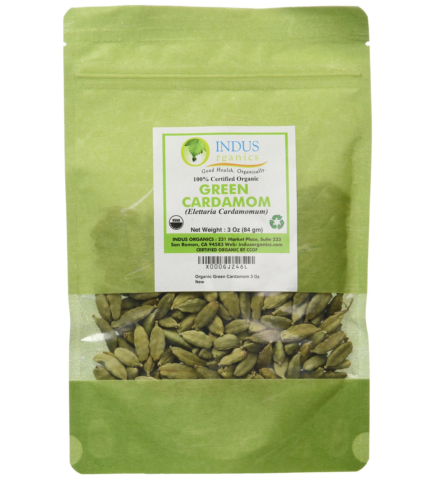 Indus Organics Green Cardamom Pods 3 Oz Bag - Premium Grade, Hand-Picked & Freshly Packed - Buy Online on GoSupps.com