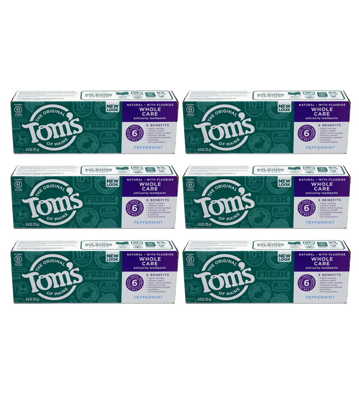Tom's of Maine Whole Care Fluoride Gel - Peppermint (4 oz Pack of 6) | Buy Internationally - Best Oral Care - Buy Online on GoSupps.com