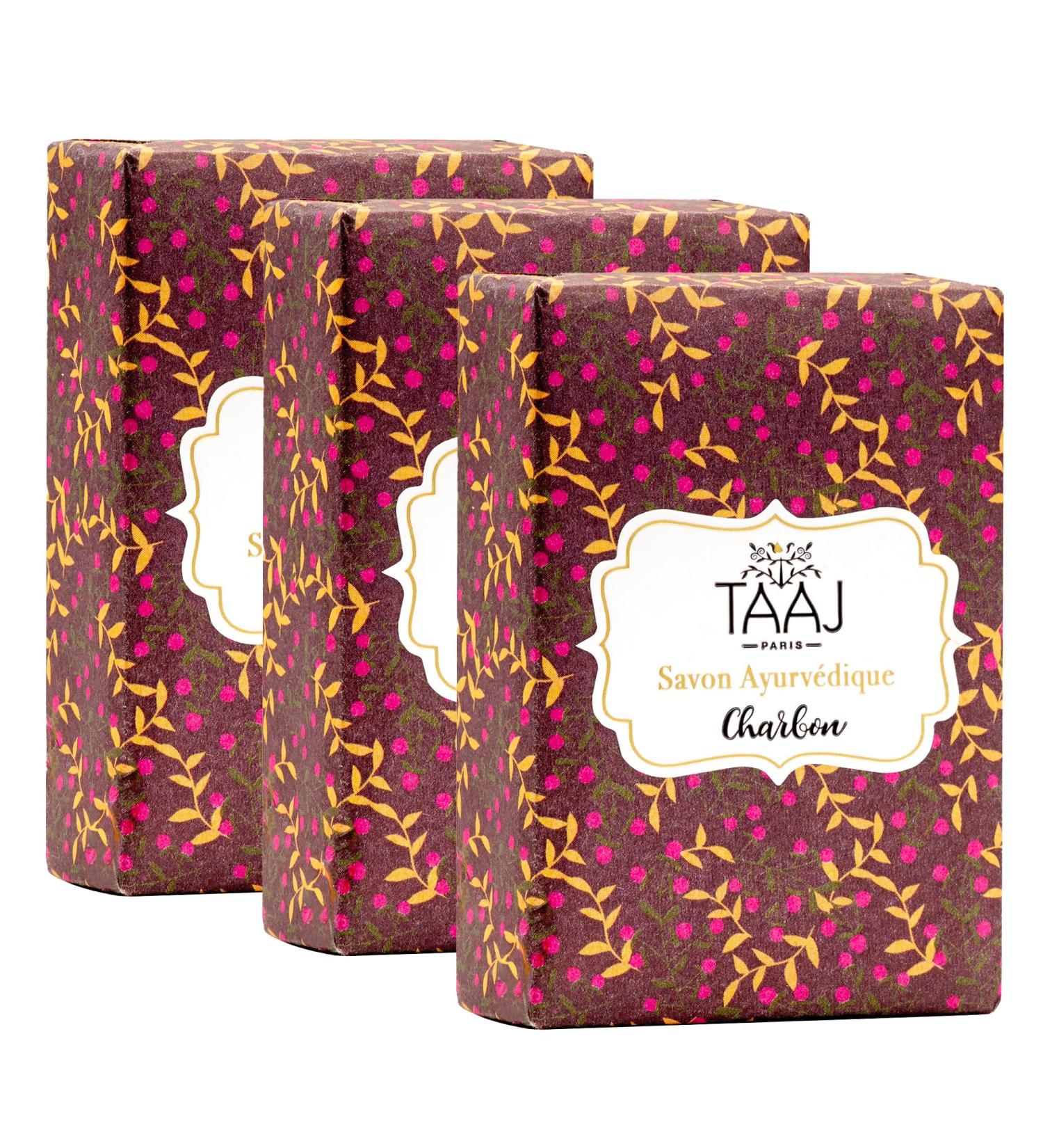 TAAJ | Ayurvedic Charcoal Soap | Cleanses the Skin of Toxins and Impurities | Maintains the Natural Balance of the Skin | Made in France | Vegan | Lot of 3x100GR - Buy Online on GoSupps.com