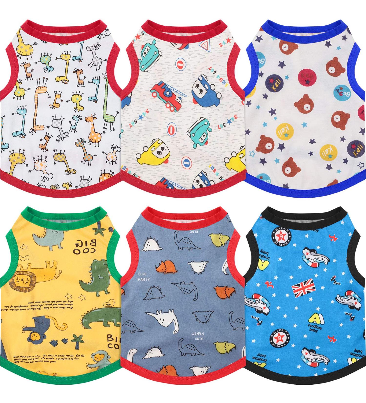 6-Piece Dog Shirts Set | Cute Printed Cotton Pet T-Shirt for Small Dogs | Breathable Puppy Sweatshirt Apparel - Buy Online on GoSupps.com