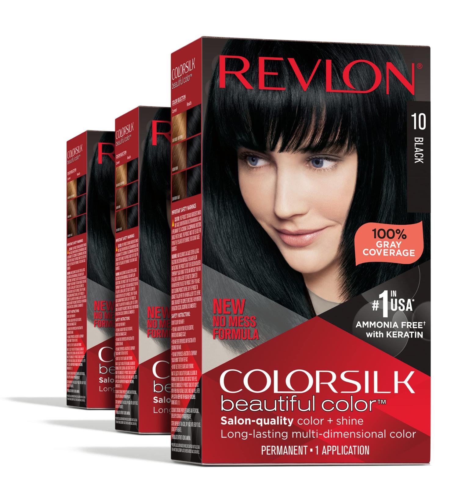 Revlon Colorsilk Permanent Hair Color Dye - 10 Black - 3 Pack (4.4 Oz each) | Ammonia-Free with Keratin & Amino Acids for 100% Gray Coverage - Buy Online on GoSupps.com