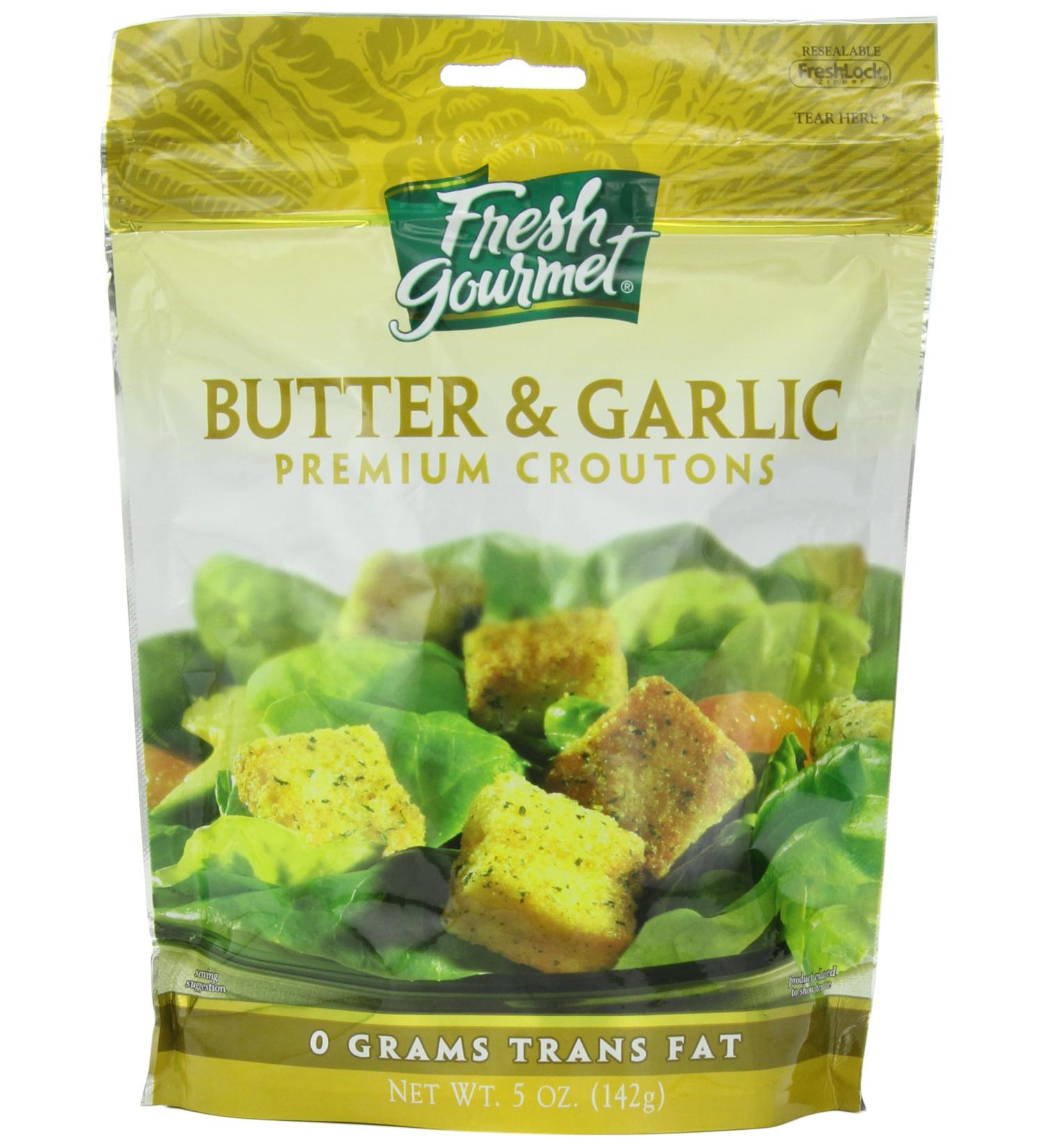 Fresh Gourmet Premium Butter & Garlic Croutons 5 oz (Pack of 6) - Packaging May Vary - Buy Online on GoSupps.com
