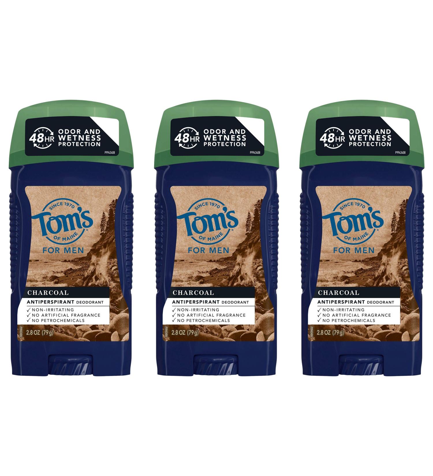 Tom's of Maine Natural Charcoal Antiperspirant Deodorant for Men - 3-Pack | Fresh 2.8 oz - Buy Online on GoSupps.com
