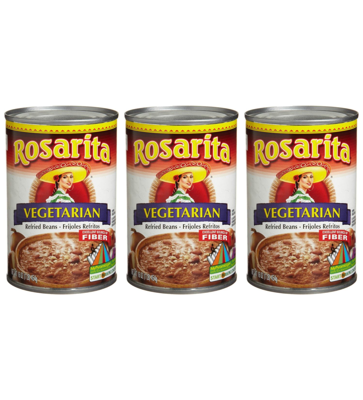 Rosarita Vegetarian Refried Beans (3 pack) 3- 16 oz cans for a total of 48 oz - Buy Online on GoSupps.com