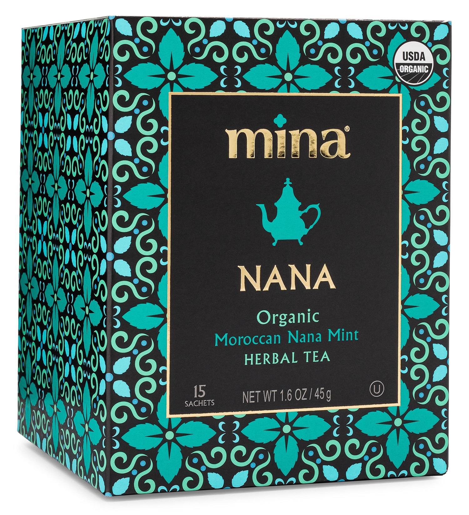 Mina Organic Moroccan Nana Mint Herbal Tea - Caffeine Free, Soothing Herbal Tea | 15 Biodegradable Sachets - Buy Online on GoSupps.com