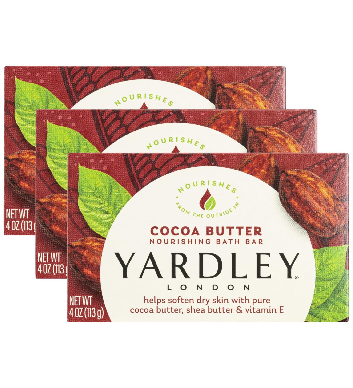 Yardley London Cocoa Butter Bath Soap Bar - Nourishing Softens Dry Skin 4 oz - Pack of 3 with Shea Butter & Vitamin E - Buy Online on GoSupps.com