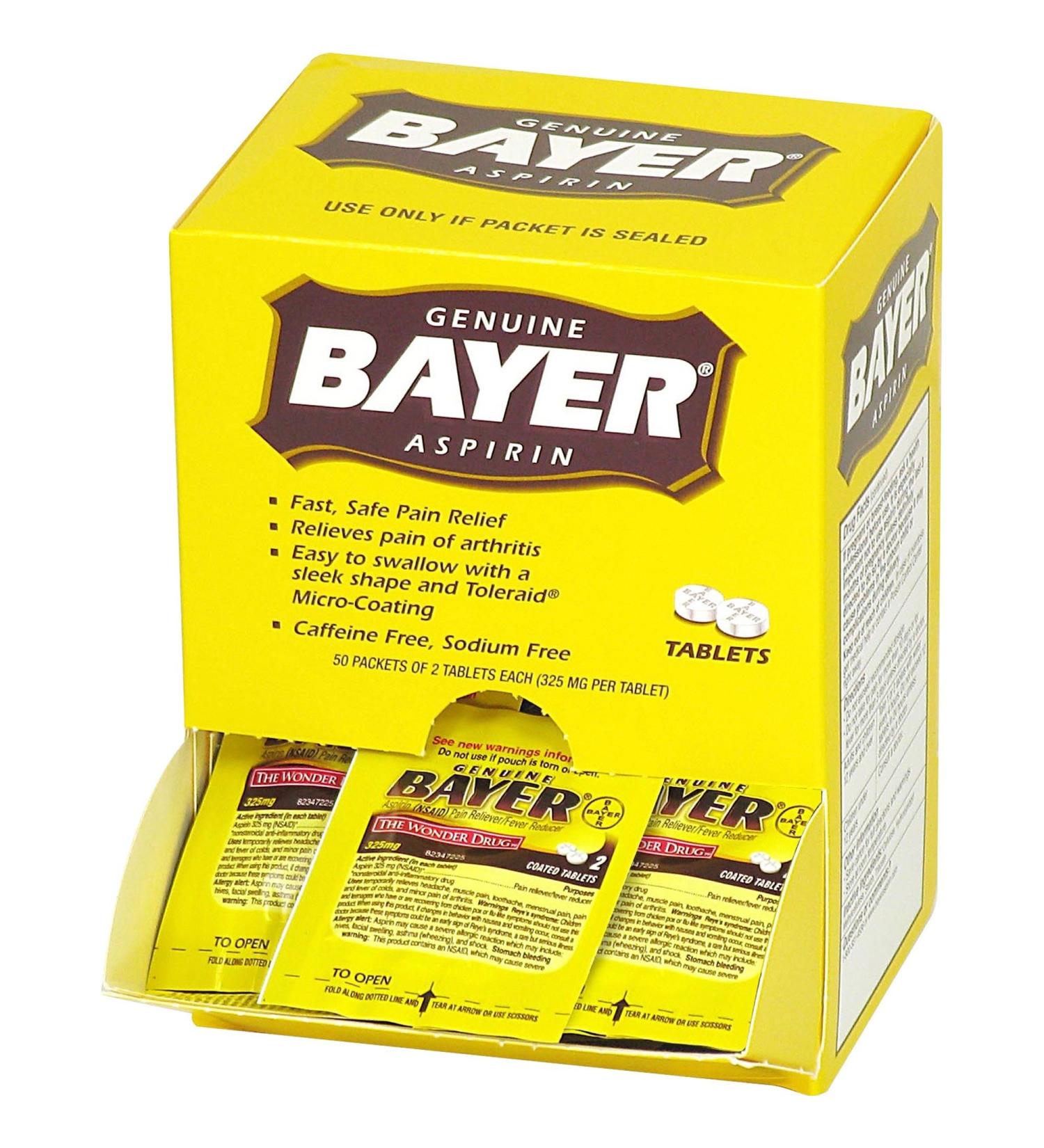 YeegfeyA Acme United 12408 Bayer Aspirin Packets 2 Tablets Per Pack 50/BX