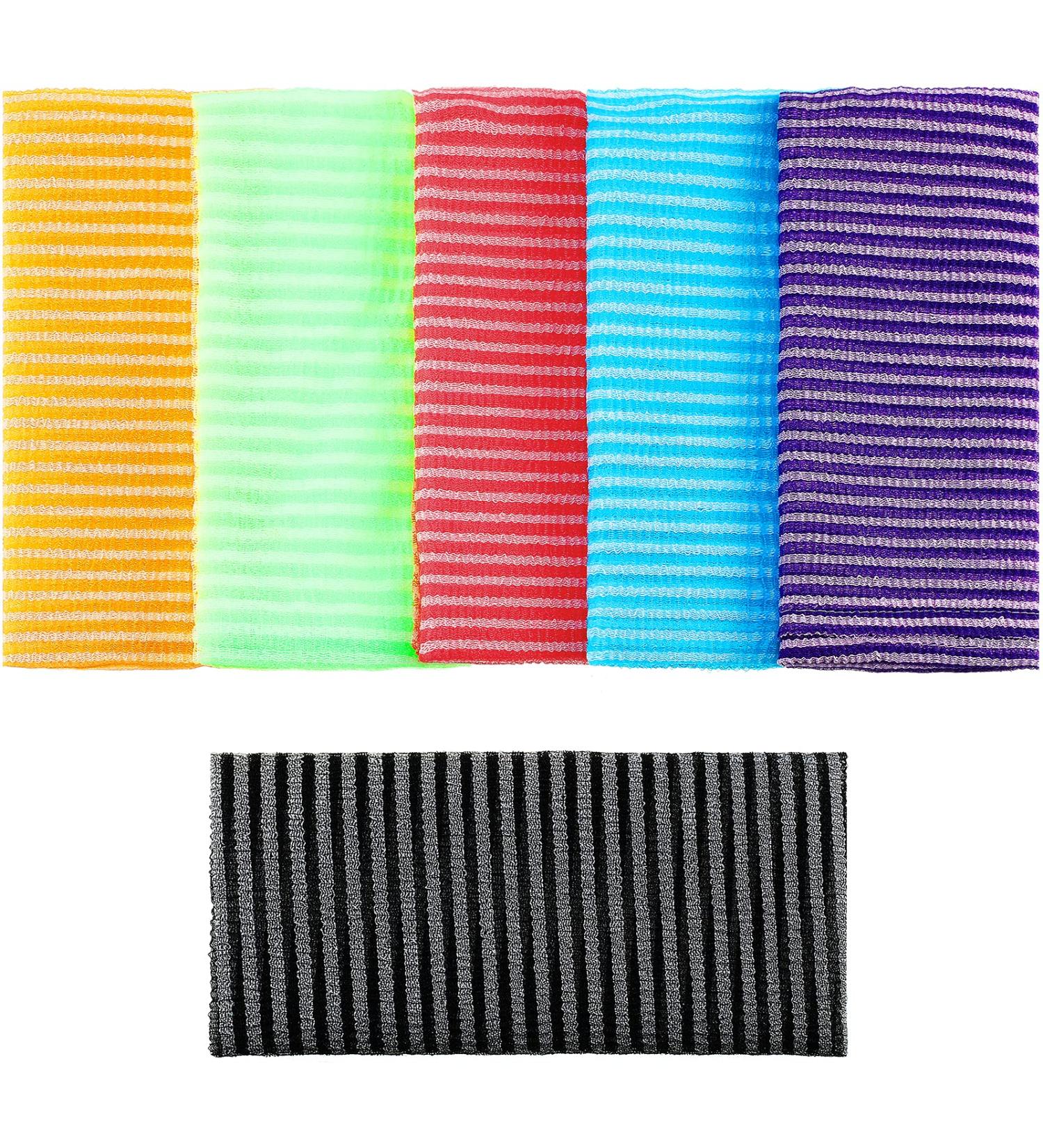 6-Piece Exfoliating Washcloth Set | Nylon Korean Body Scrubber Towel | Japanese Back Scrubber for Shower and Bath | 11.7 x 35.2 Inch | For Women and Men - Buy Online on GoSupps.com