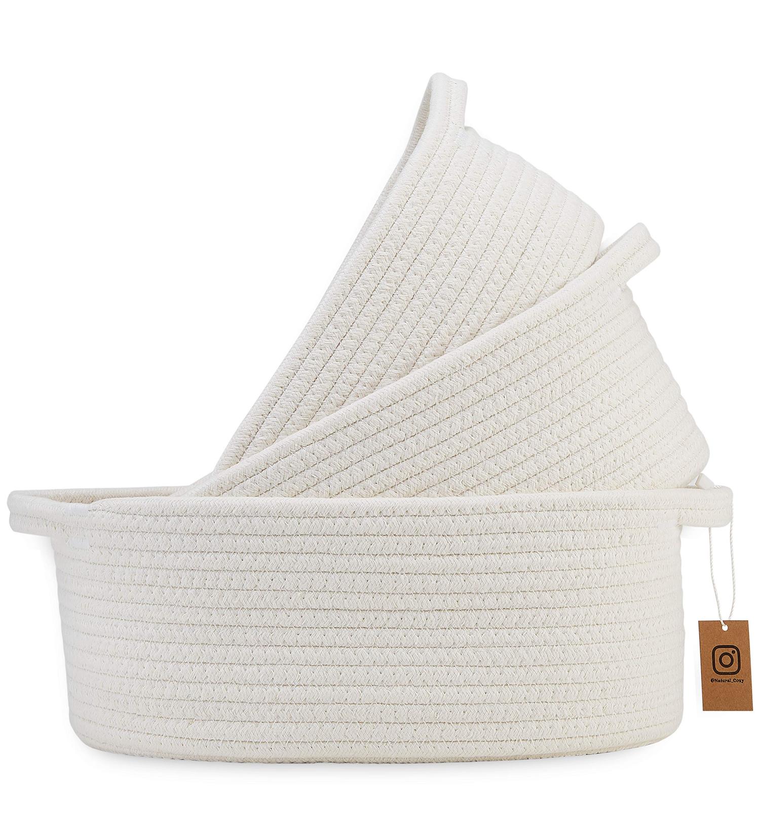 NaturalCozy 3-Piece Oval Storage Basket Set - Natural Woven Baskets for Storage and Gifting - Ideal for Nursery, Pets, and Home Organization - Off White - Buy Online on GoSupps.com