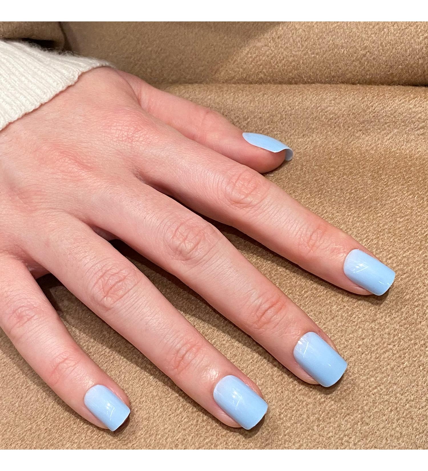 Novo Ovo Light Blue Press-On Nails | Short Angular Oval Fake Nails | Monochrome Artificial Fingernails | International Shipping Available - Buy Online on GoSupps.com