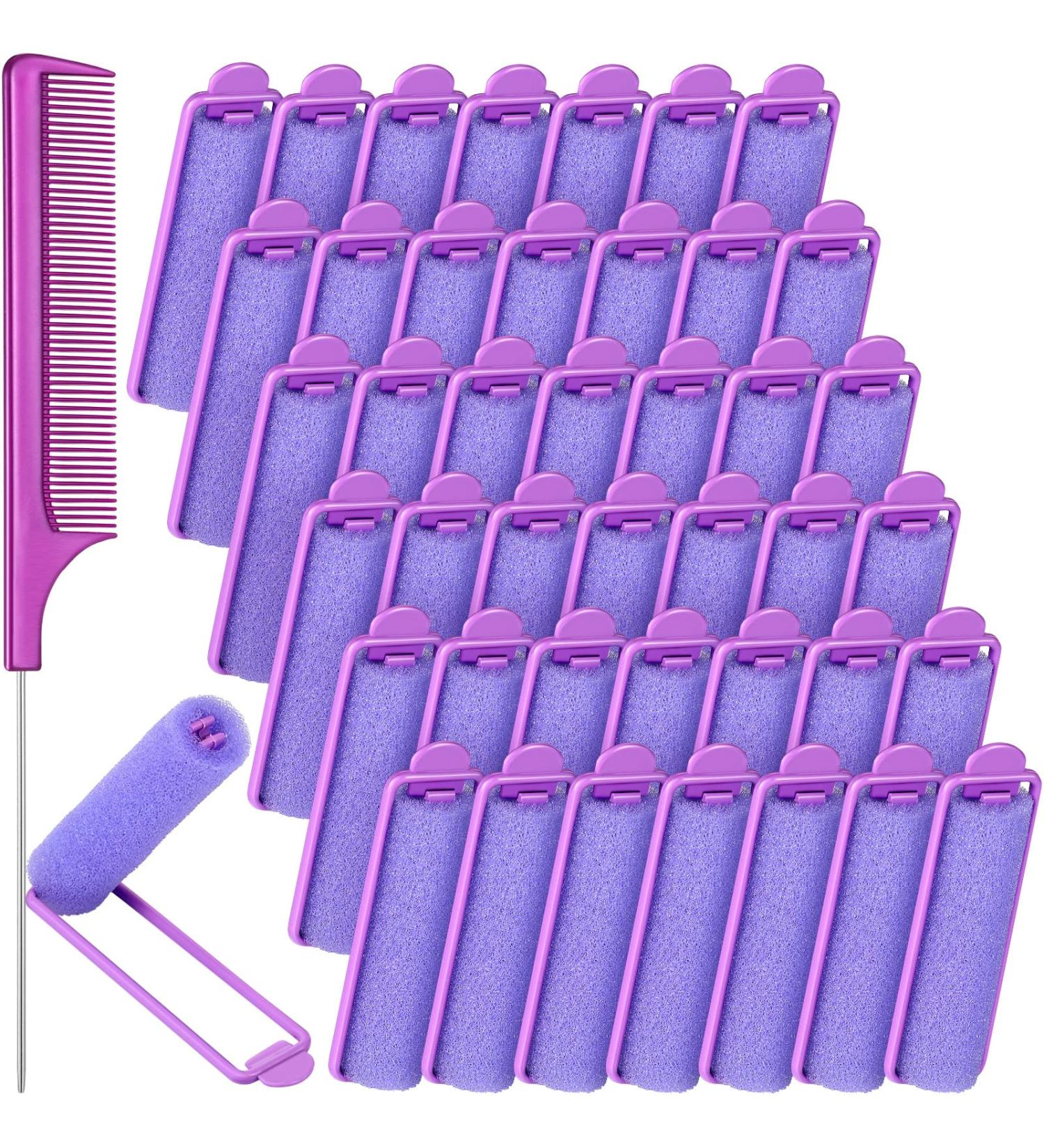 43-Piece Foam Sponge Hair Rollers Set with Stainless Steel Rat Tail Comb - Purple - Buy Online on GoSupps.com