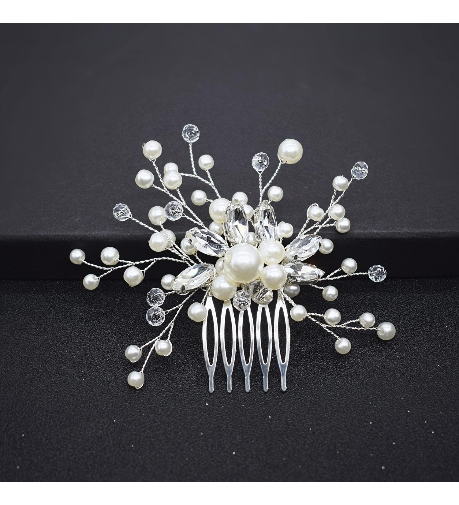 Wedding Hair Accessories Fanvoes Hair Pieces Comb for Brides Bridal - Silver Vintage Headpiece Jewelry Decorations w/Rhinestone Crystal Ivory Pearl for Mother of Bride Bridesmaid Women Flower Girls - Buy Online on GoSupps.com