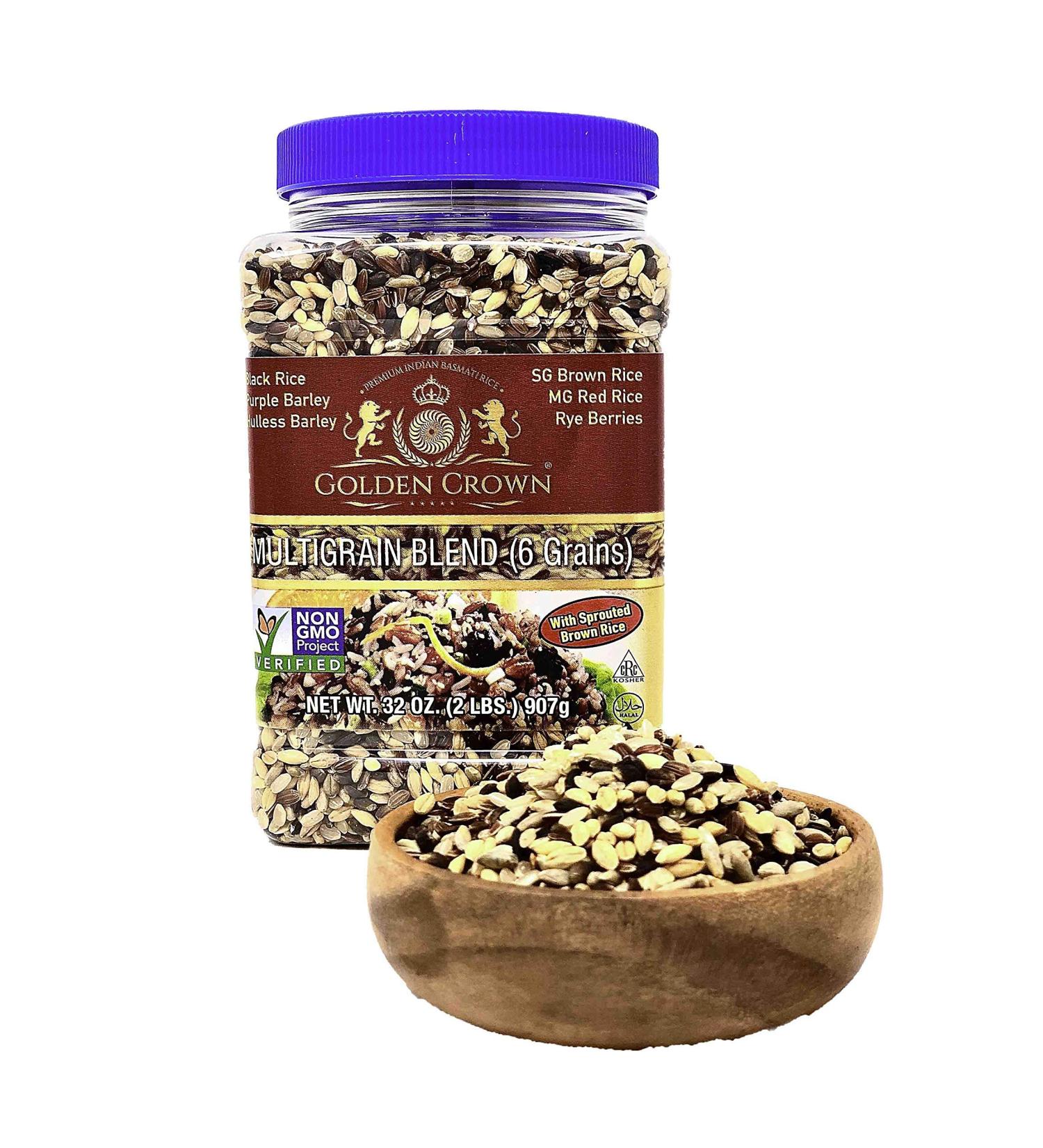 Golden Crown Multigrain Blend - 32 oz (2 LBS) | Premium Quality Sweet Flavorful Vegetarian Grains - Barley, Rye, Berries, Rice | GMO-Free - Buy Online on GoSupps.com