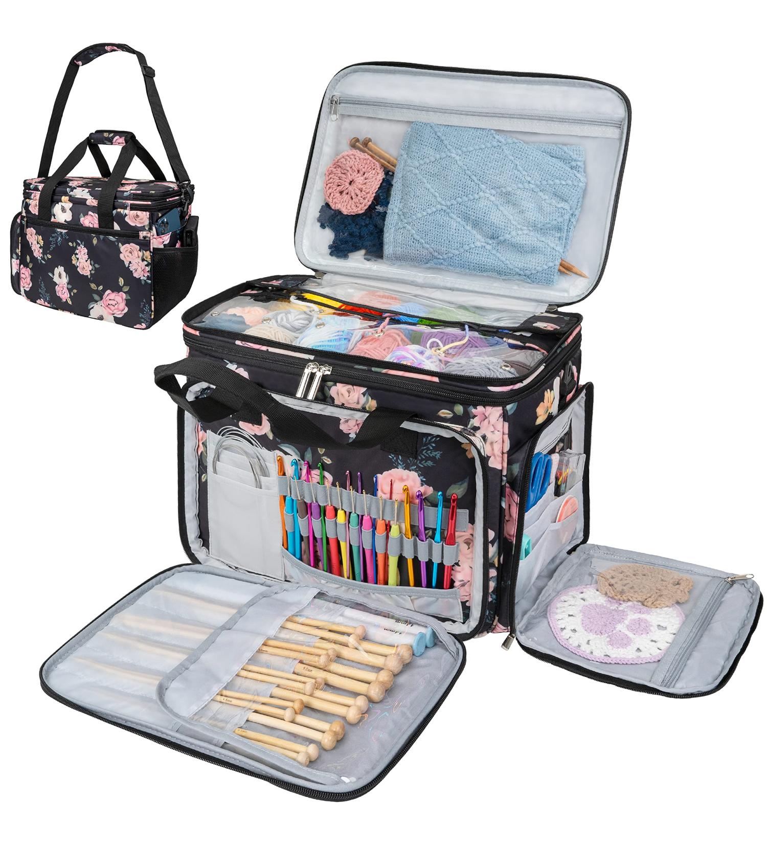 Pavilia Knitting Bag Yarn Storage Tote - Crochet Organizer with Dividers for Knitting Accessories, Yarn, Needles, Hooks - Soft Rose - Buy Online on GoSupps.com