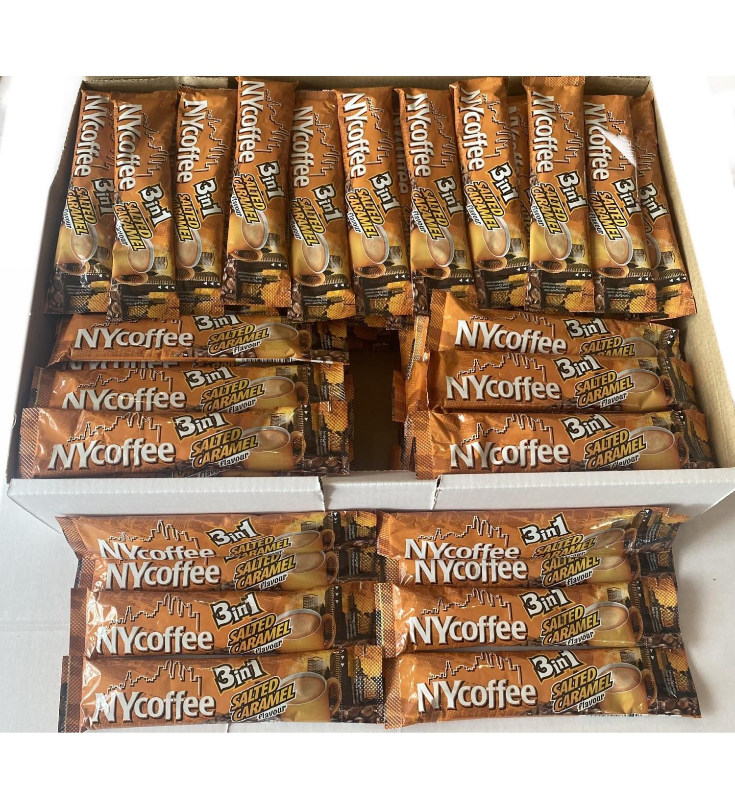 NY Coffee 3 in 1 sachets 100 servings in a box - Salted caramel whitener sugar instant coffee sachets for home or office use. - Buy Online on GoSupps.com