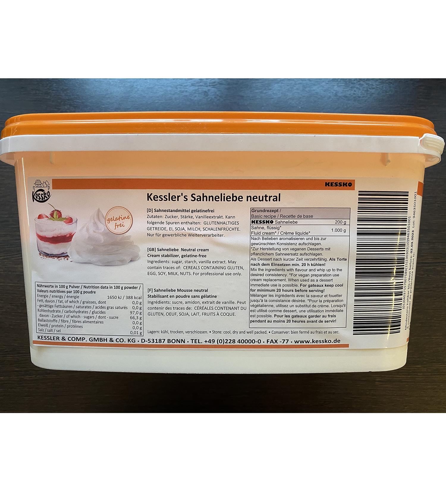 Kessler's Sahneliebe neutral VEGAN Kessko cream stock 900 g cream stand cream stiffener cream 0.9 kg (Neutral VEGAN)