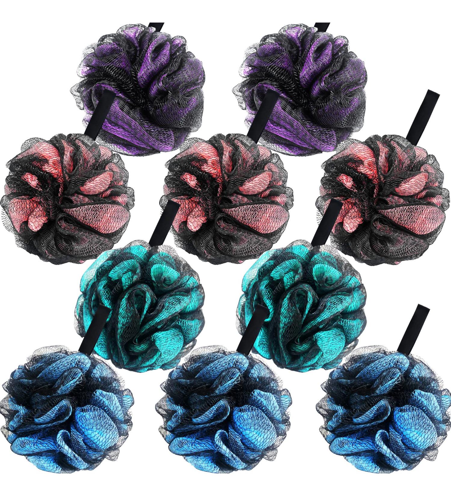 10 Pack Bath Shower Loofah Sponge 40g - Exfoliating Shower Ball Set for Men and Women - Beauty Bathing Accessories in 4 Colors - Buy Online on GoSupps.com