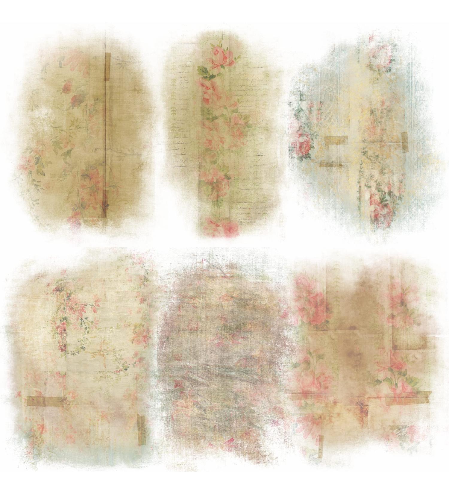 Rose Wallpaper Overlay Rice Paper 8 x 10.5 Inch - 6 Different Printed Mulberry Paper Designs for Decoupage Crafts and Mixed Media Art - Buy Online on GoSupps.com