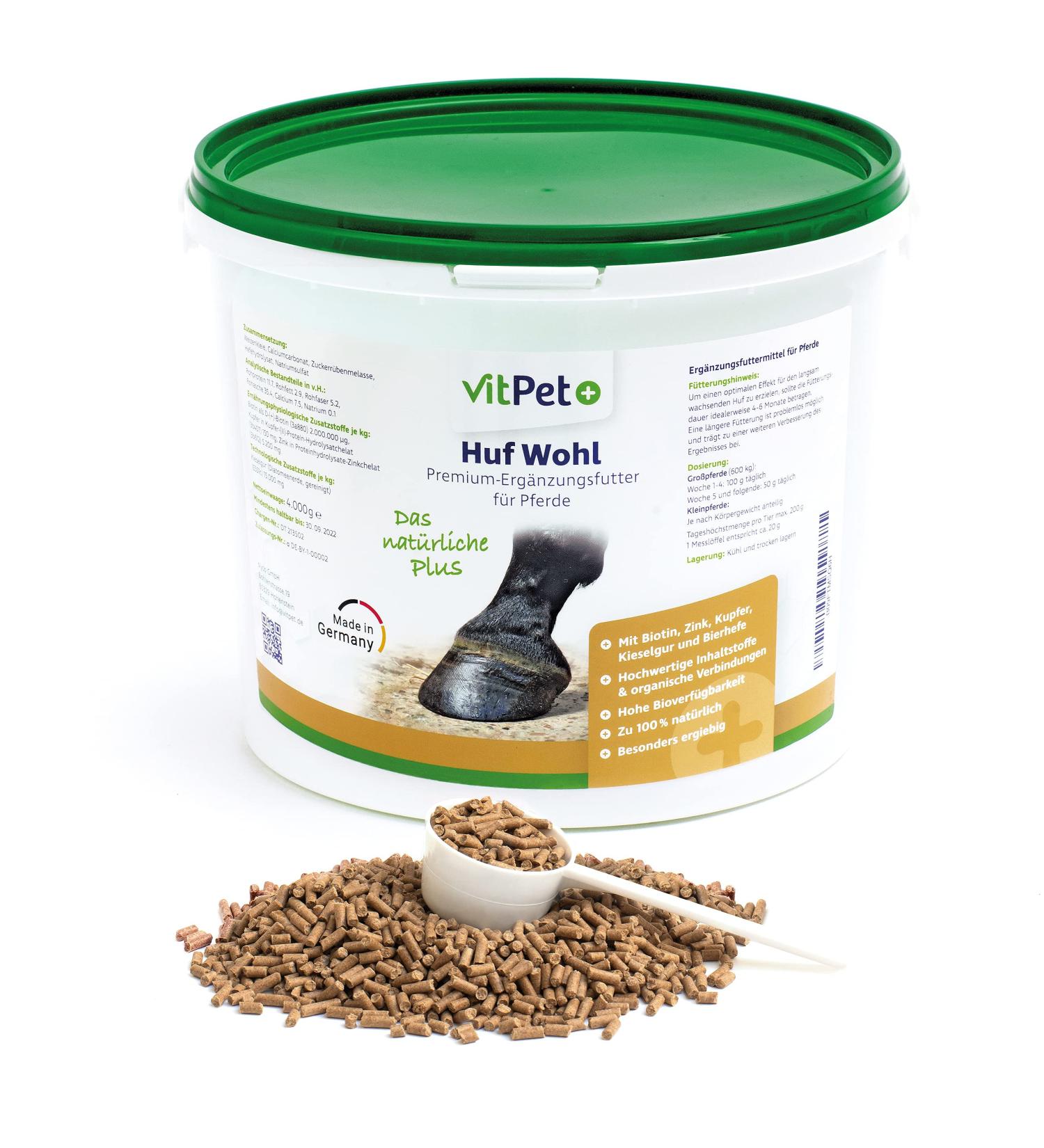 Vitpet+ Huf Probio - Special Mineral Feed for Horses with Biotin & Zinc - 4kg for Healthy Hoof Growth Includes Dosing Spoon - Buy Online on GoSupps.com