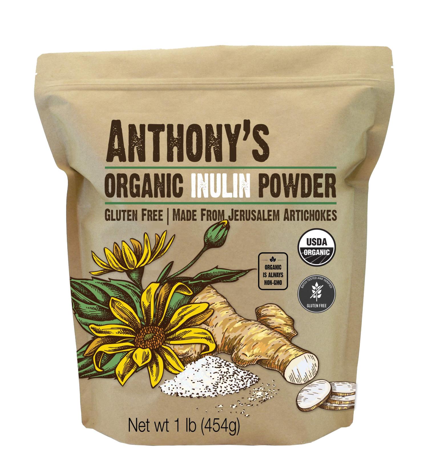 Anthony's Organic Inulin Powder 1 lb - Gluten Free & Non GMO - Made from Jerusalem Artichokes - Buy Online on GoSupps.com