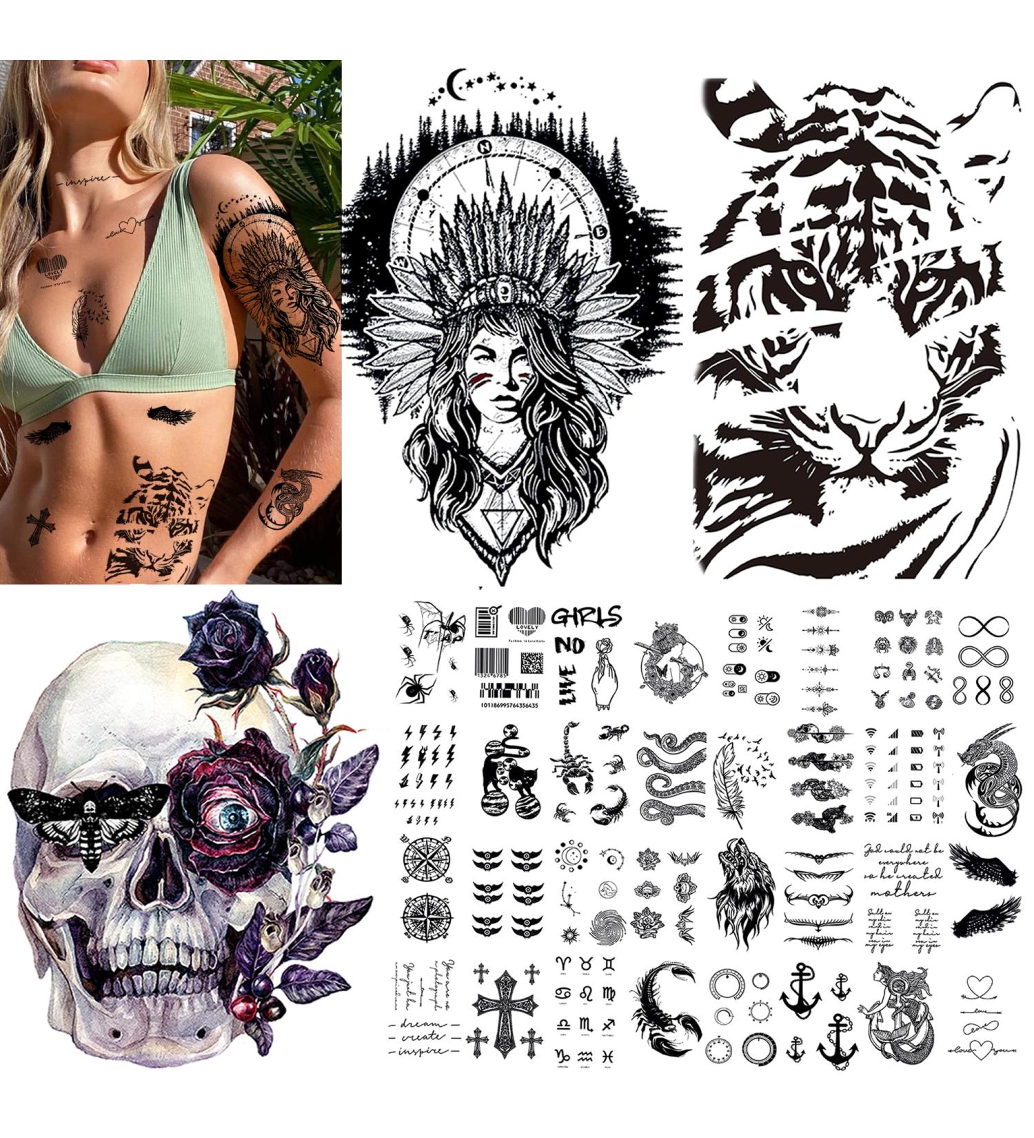 Quichic 190+ Cool Temporary Tattoo Set for Men & Women - Indian Sleeve Black Fake Tattoos - Buy Online on GoSupps.com