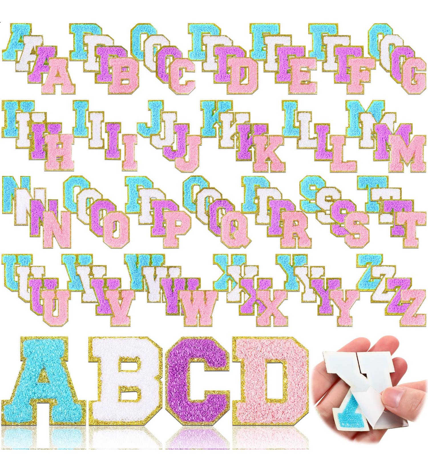 104 Pcs Chenille Letter Patches - Varsity Iron-On & Adhesive Patches - White Pink Purple Blue - Embroidered Patch for Clothing - Buy Online on GoSupps.com