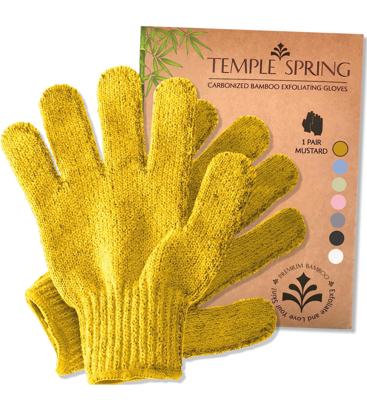 Bamboo Exfoliating Gloves | Shower Mitts for Ingrown Hair and Dead Skin | Eco-Friendly Microfiber Bath Gloves - Mustard Yellow - Buy Online on GoSupps.com