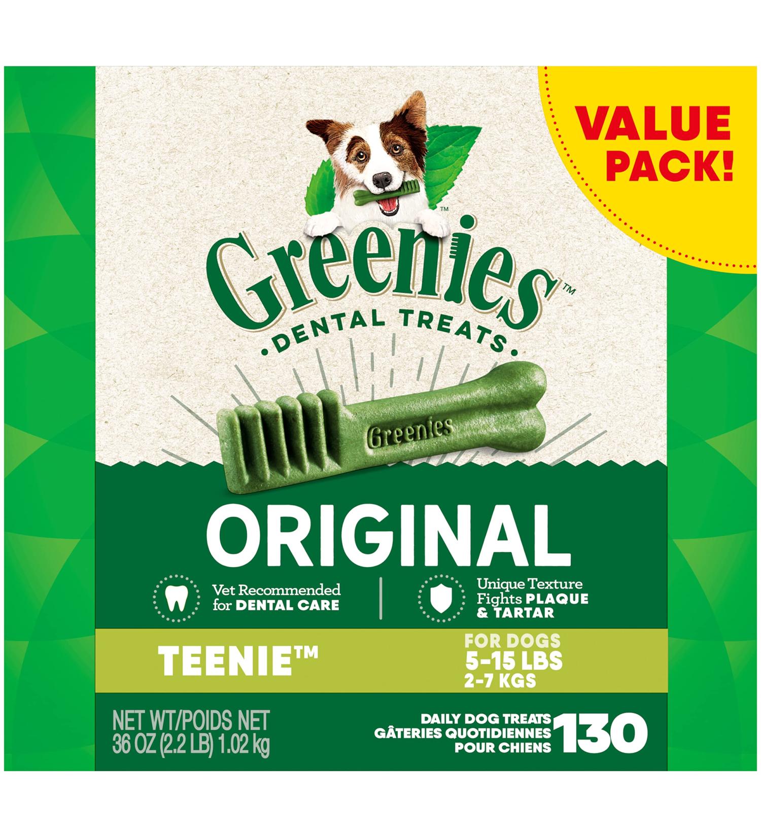 Greenies Original Dental Chews Teenie 130 Count - Natural Dog Treats for 5-15 lb. Dogs - Buy Online on GoSupps.com