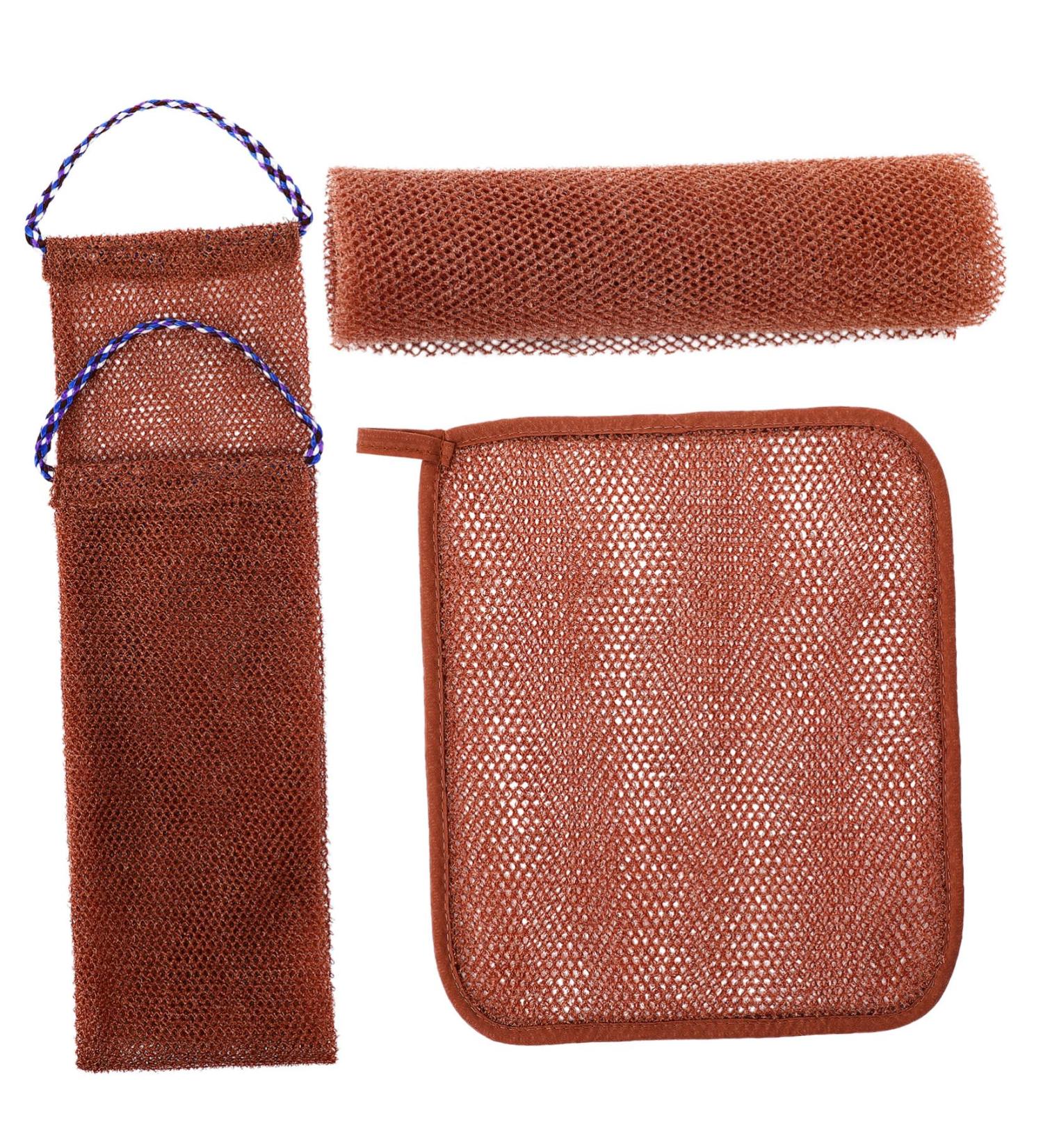 KOMBIUDA 1 Set Bath Towel Back Exfoliator Brush Back Scrubber Towel Bath Washcloth Loofah Strap Brown Nylon - Buy Online on GoSupps.com