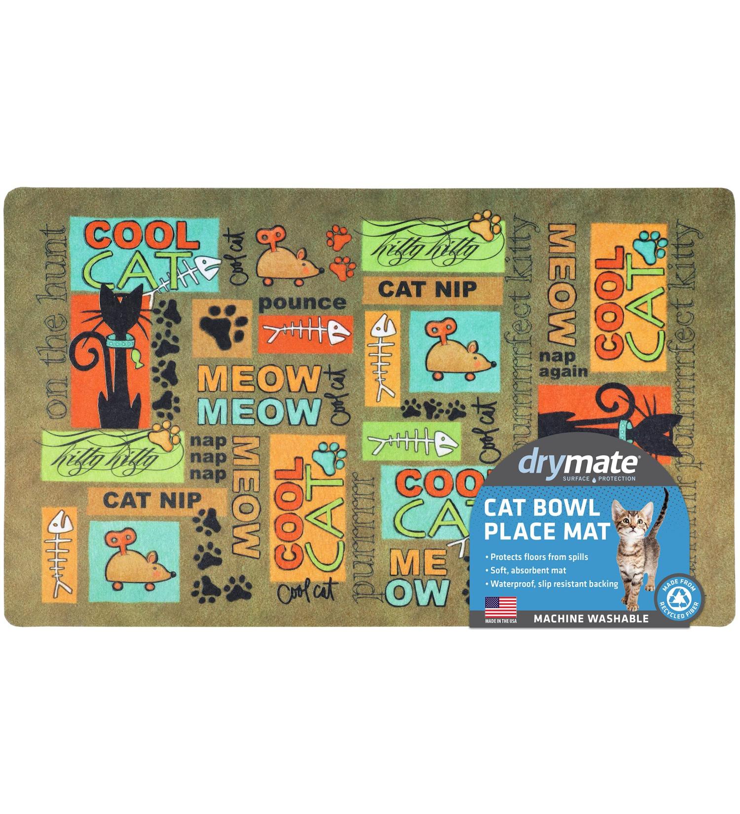 Drymate Cat Bowl Placemat - Small (12 x 20) Cool Cat Brown - Absorbent, Waterproof, Slip-Resistant - Machine Washable/Durable - Made in USA - Buy Online on GoSupps.com
