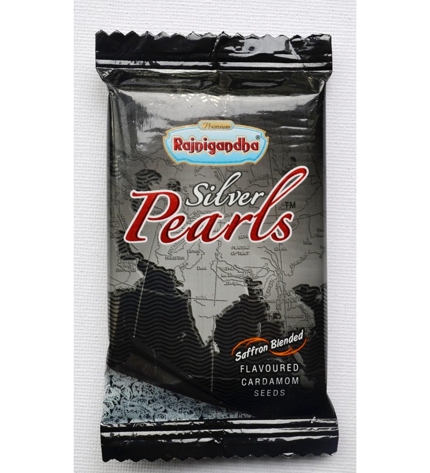 Rajnigandha Silver Pearls Saffron Blended Flavoured Cardamom Seeds Mouth Freshner Elaichi Pan Supari