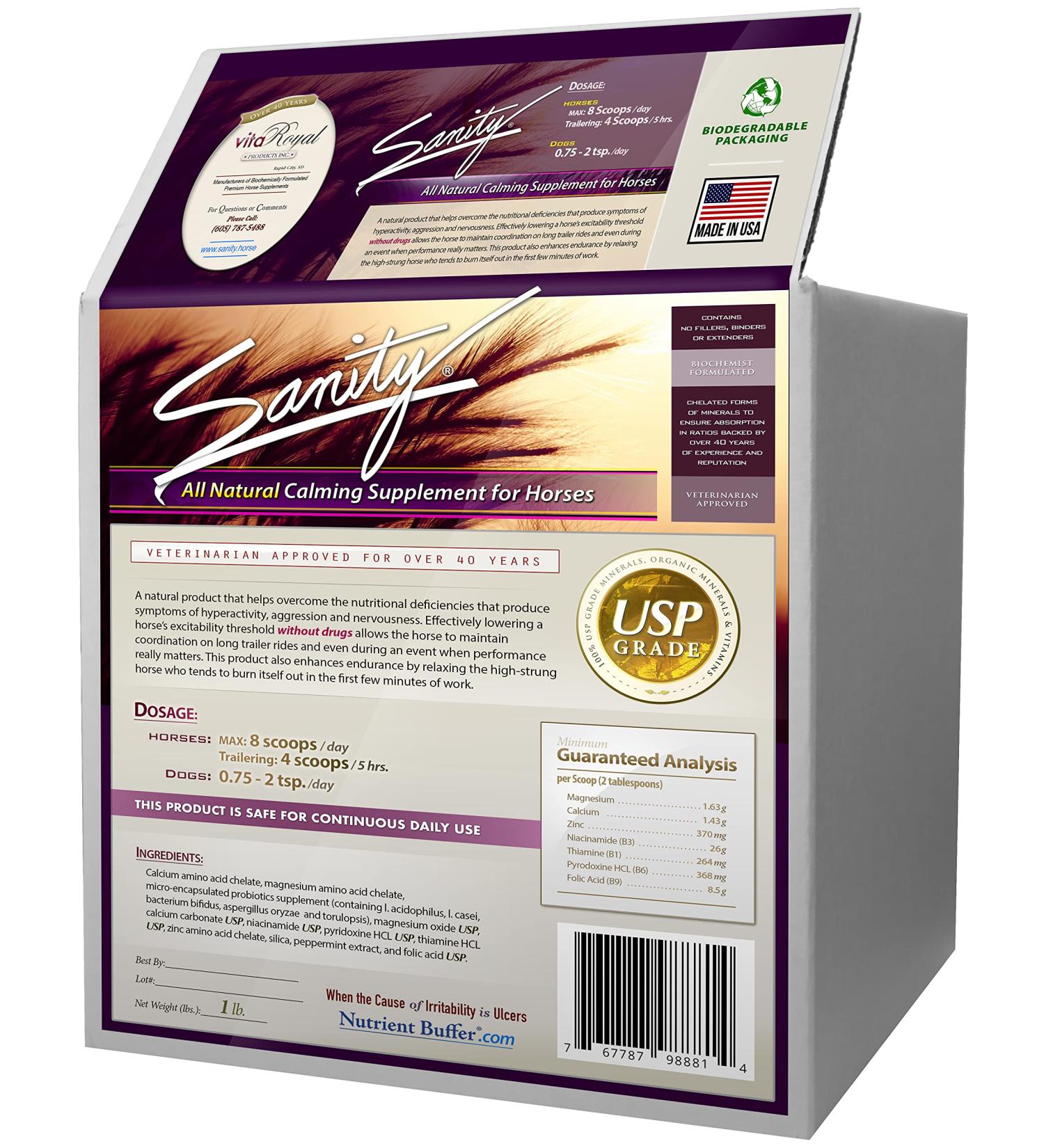 Buy Sanity Equine Behavioral Calming Supplement for Horses - Magnesium B Vitamins & Amino Acids - 1 lb - International Shipping Available - Buy Online on GoSupps.com