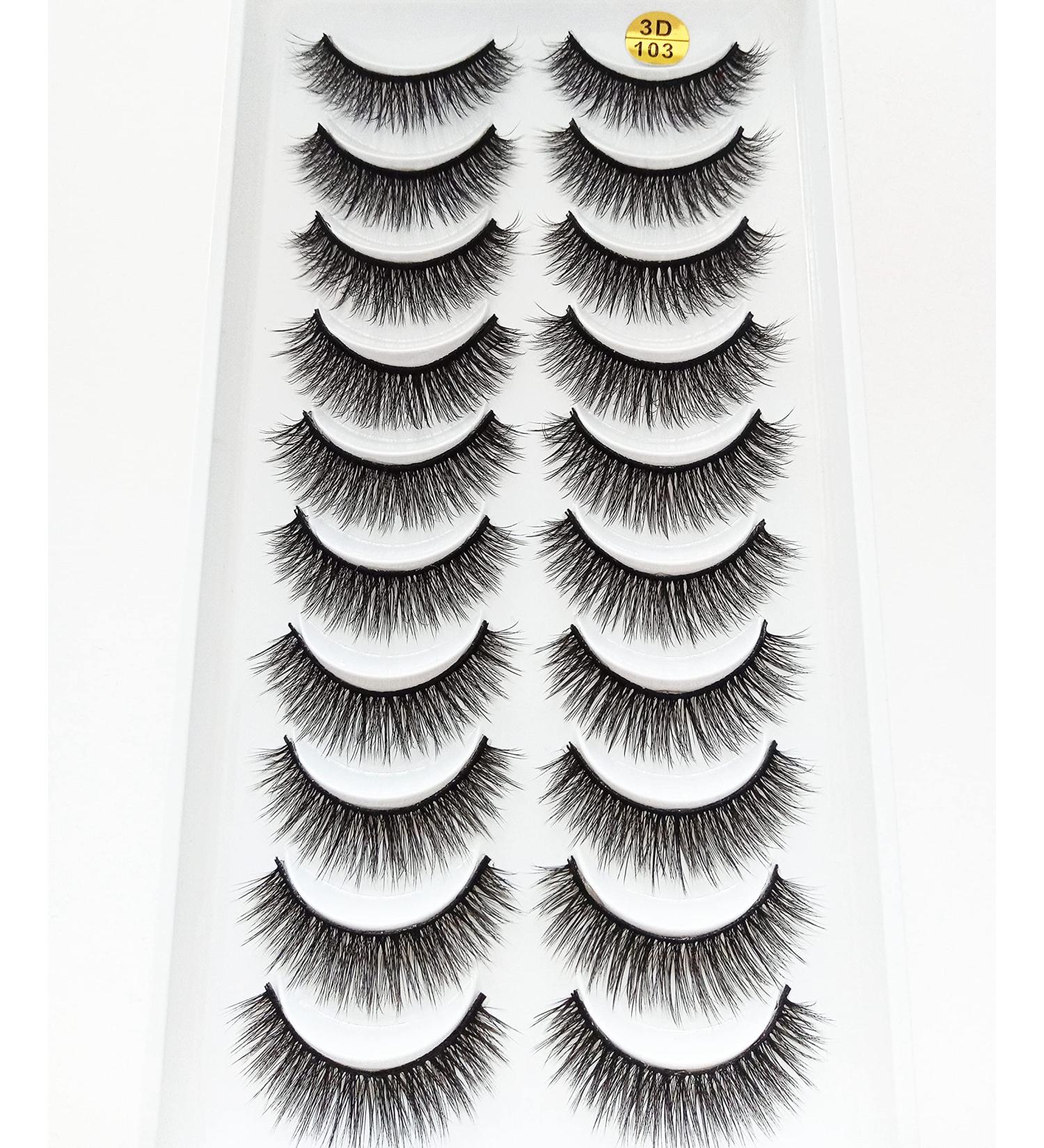 HBZGTLAD 10 Pairs Fluffy Faux Mink Strip False Eyelashes - Natural 3D Lashes Pack for Makeup Beauty Tools (3D103) - Buy Online on GoSupps.com