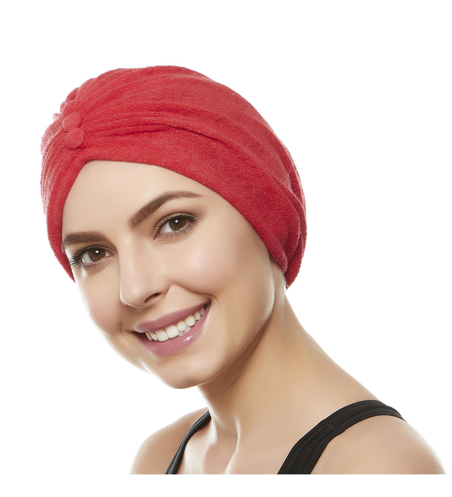 BEEMO Women's Soft Terry Cloth Turban Head Cover - Red | Knot or Button Head Wrap - Buy Online on GoSupps.com