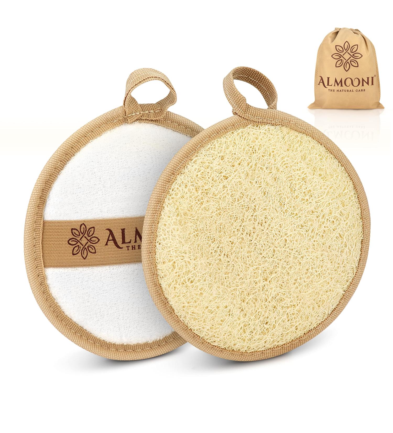 Almooni Premium Egyptian Exfoliating Loofah Pad Body Scrubber - Round Shape - Natural Egyptian Shower Sponge - 2 Pack - Buy Online on GoSupps.com