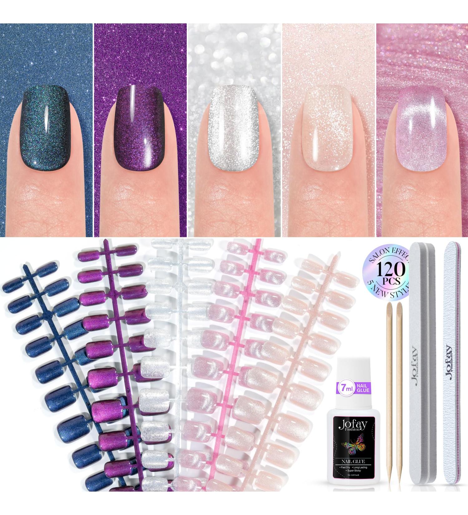 Cat Eye Press on Nails - 120Pcs Short Styles | Jofay Fashion Glitter Galaxy Designs | Salon-Like Artificial Acrylic Nails for Women - Buy Online on GoSupps.com