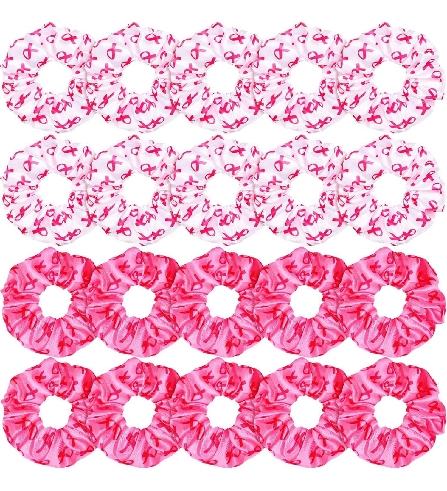 20 Pink Ribbon Breast Cancer Hair Scrunchies - Hair Ties for Women & Girls - Breast Cancer Awareness Accessories - Buy Online on GoSupps.com