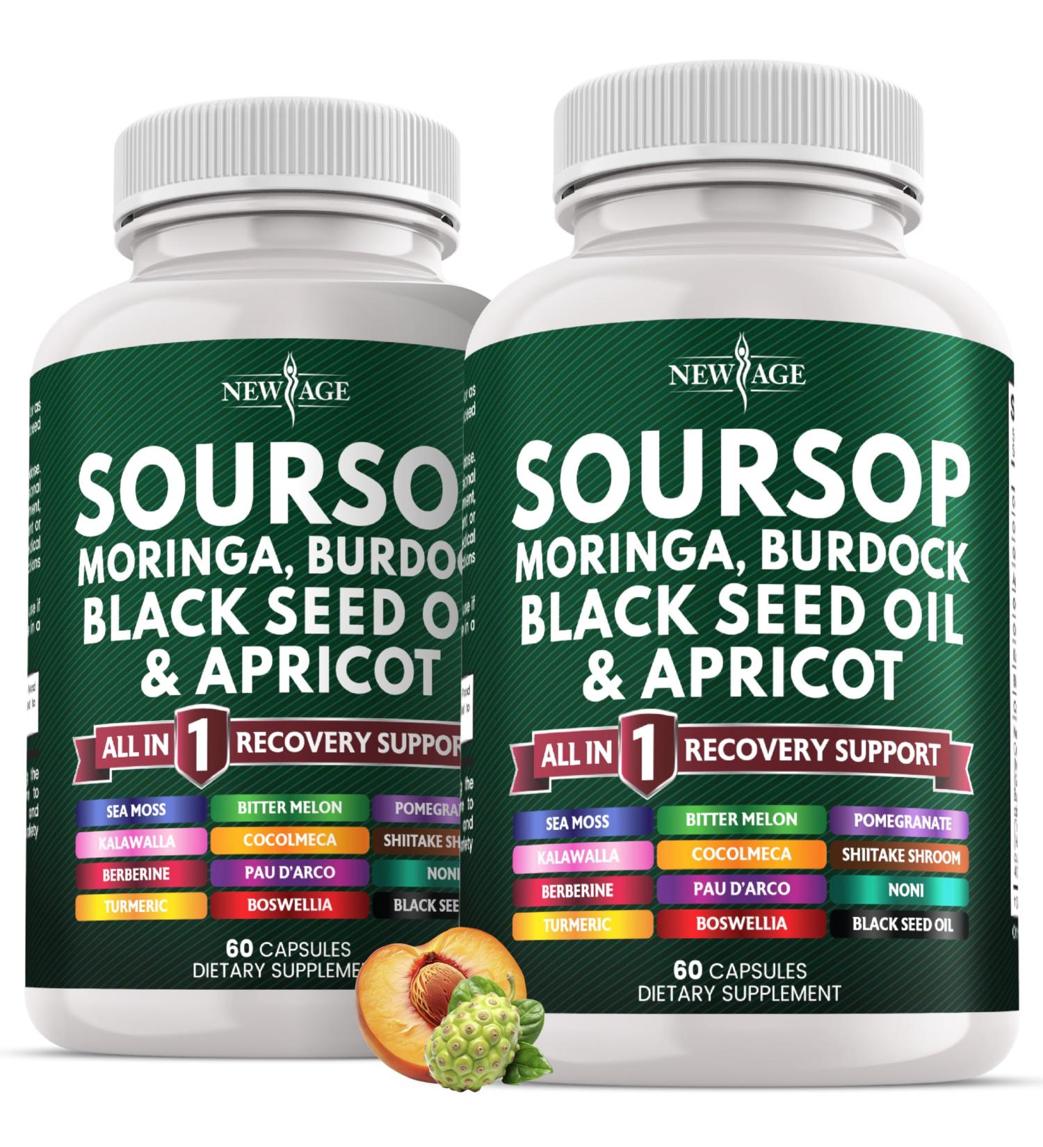 Soursop Supplement - Moringa, Sea Moss, Black Seed Oil, Berberine, Turmeric, Apricot, Quercetin, Greens, Bitters, Boswellia, Bitter Melon, Burdock Root - 120 Capsules 60 Count (Pack of 2) - Buy Online on GoSupps.com