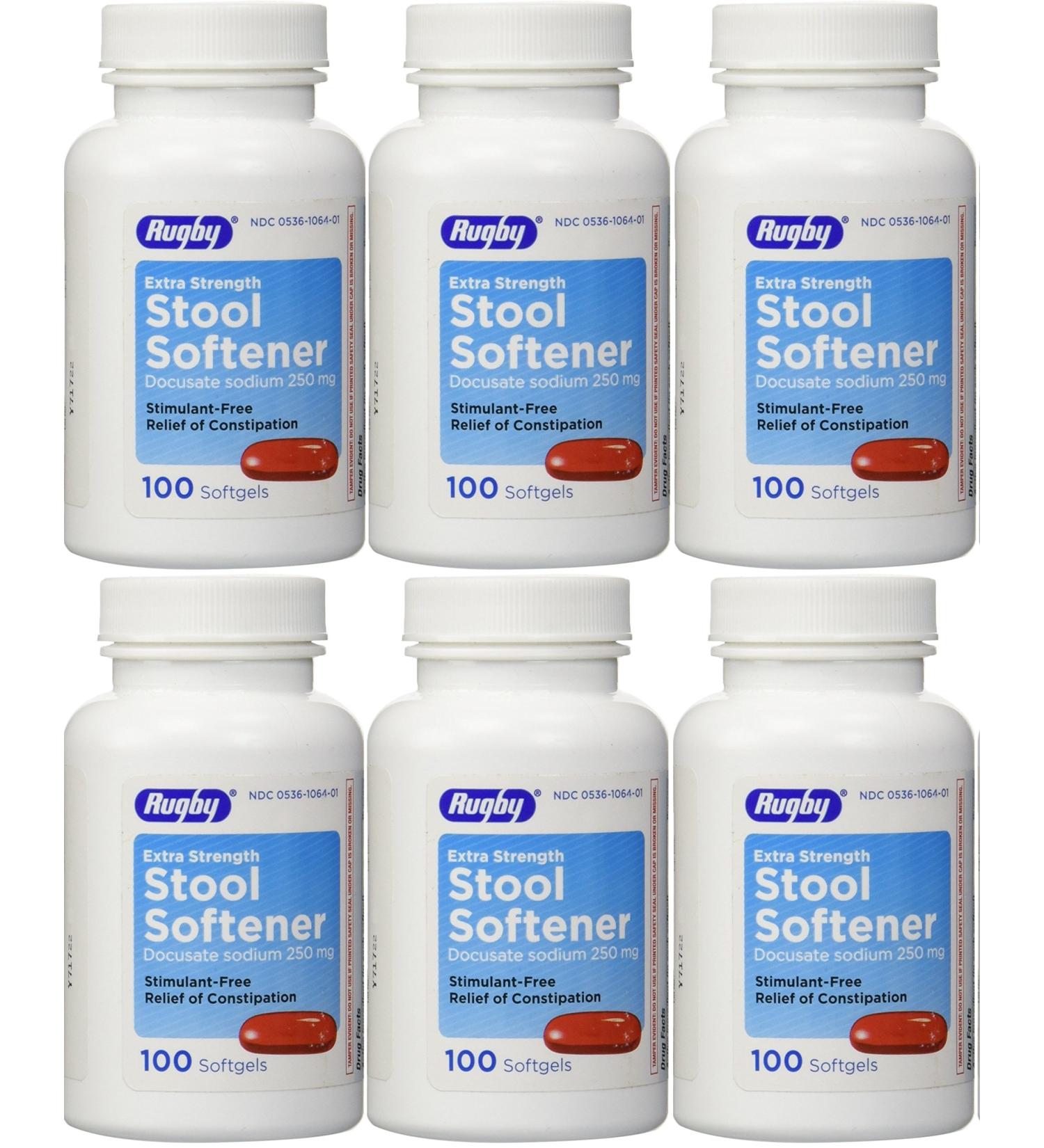 Docusate Sodium Extra Strenght 250 mg 600 Softgels for Gentle Reliable Relief from Occasional Constipation 100 Softgels per Bottle Pack of 6 Bottles - Buy Online on GoSupps.com