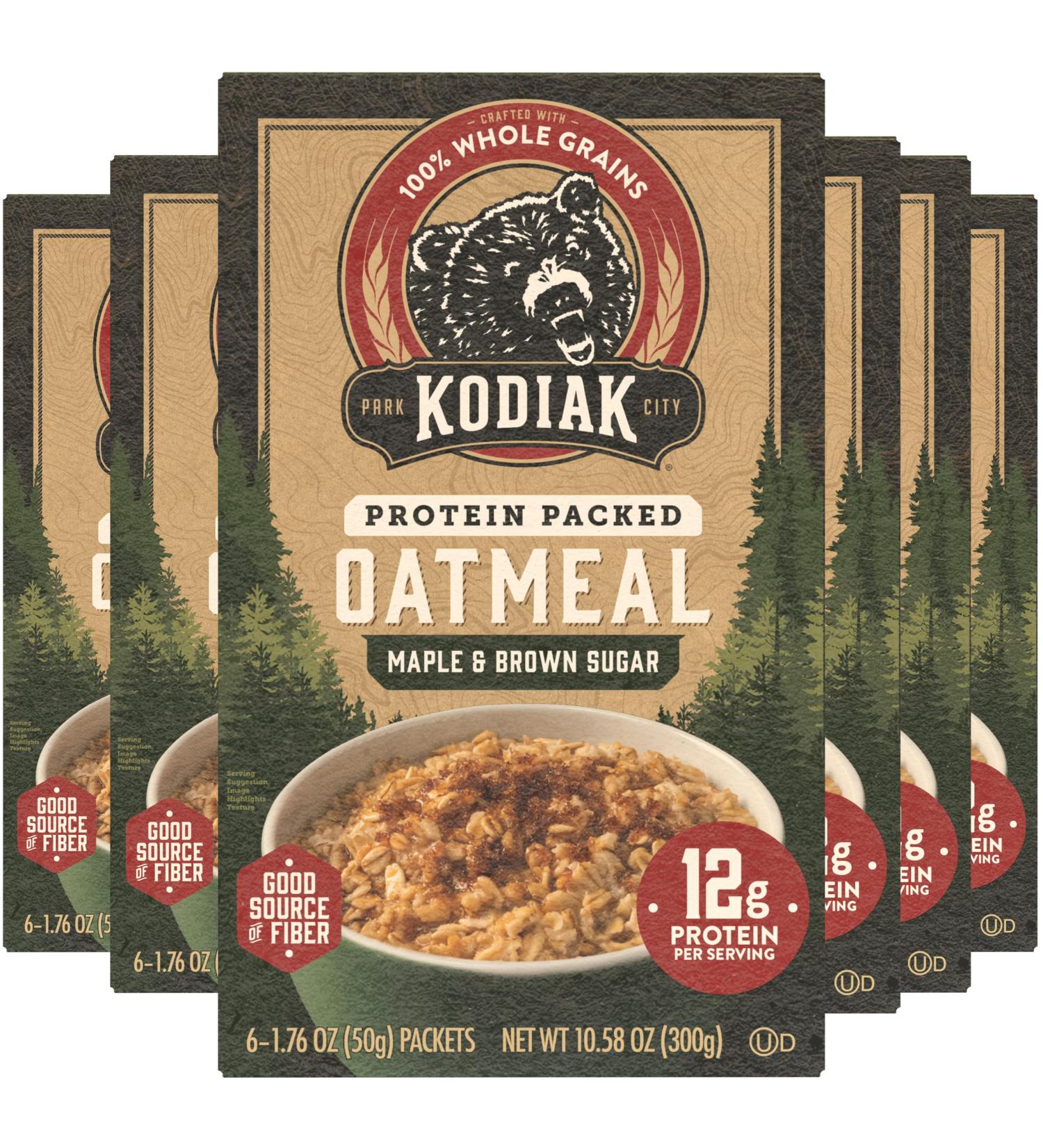 Kodiak Lot de 6 bo tes de 6 paquets de flocons d'avoine instantan s sucre brun rable haute teneur en prot ines 100 % grains entiers 6 bo tes de 6 paquets chacune (36 paquets au total) - Buy Online on GoSupps.com