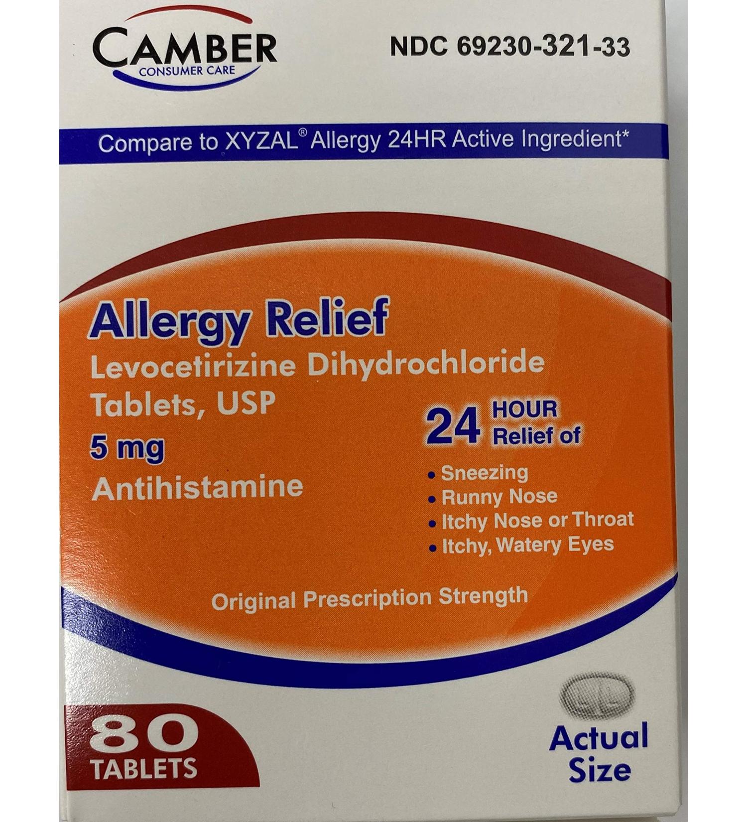 Camber Levocetirizine Dihydrochloride 5mg Antihistamine Tablets (80 Count) for Allergy Relief - Compare to Xyzal - Consumer Care - Buy Online on GoSupps.com