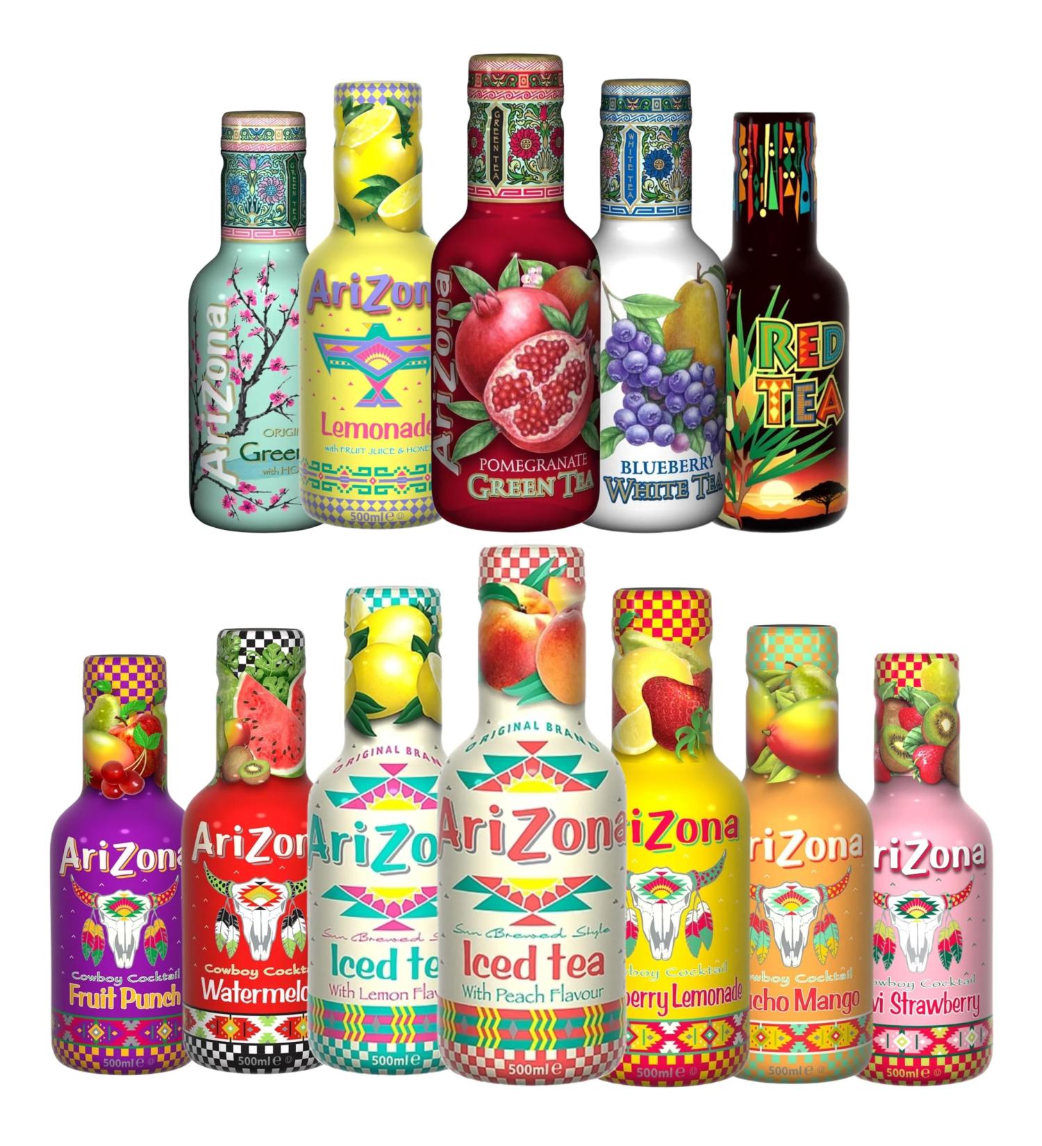 Arizona Tea Pick N Mix - Create Custom Tea Combo with 5+ Flavours | Blueberry White Tea Fruit Punch Kiwi Strawberry Watermelon | 6 Pack (500ml each) - Perfect Tea Gift Set for Tea Lover Pack of 6 - Buy Online on GoSupps.com