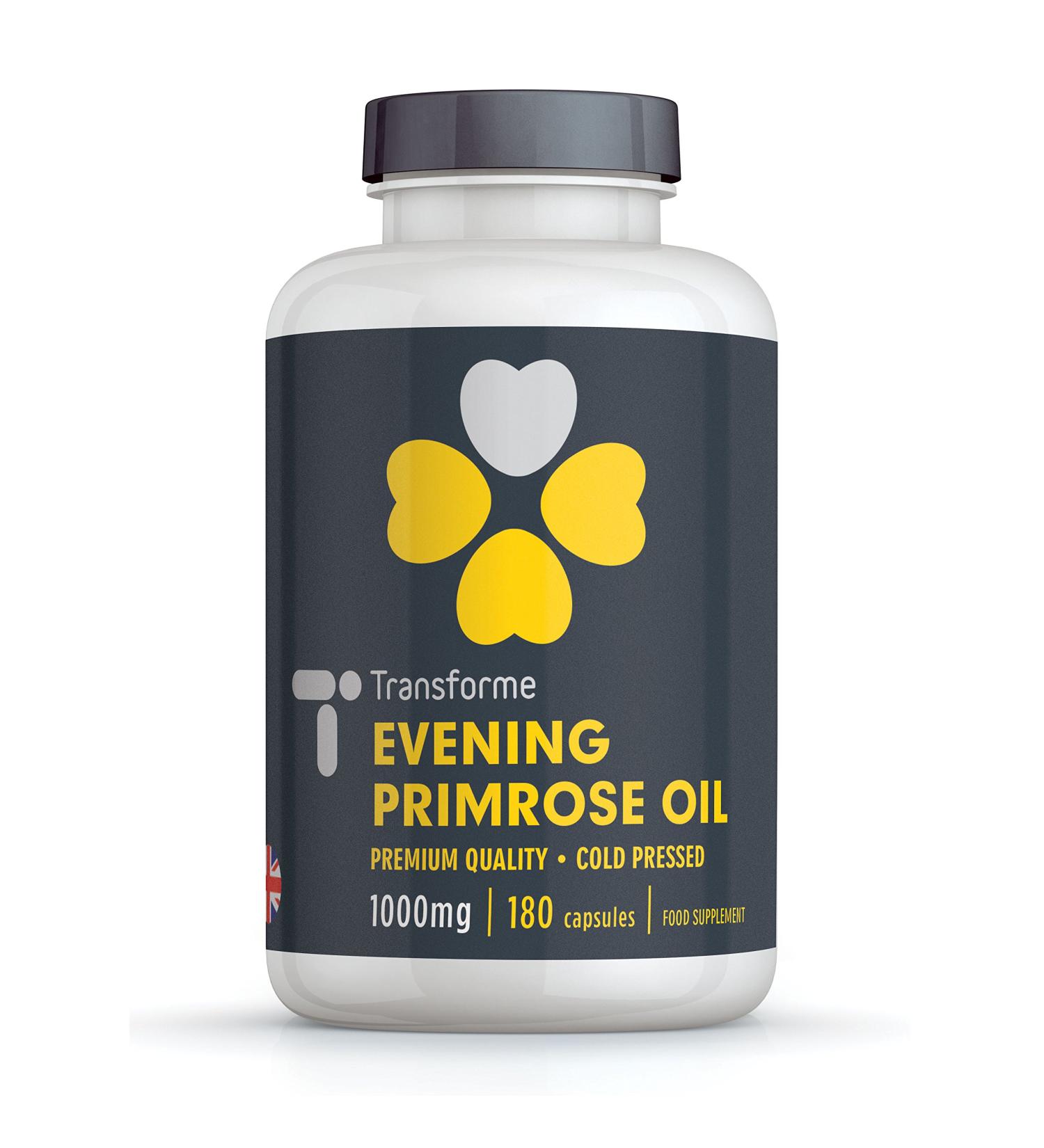 Transforme Evening Primrose Oil 1000mg 180 Softgels - High Strength Cold Pressed, Max Potency Omega 6 & GLA, Made in UK - Buy Online on GoSupps.com