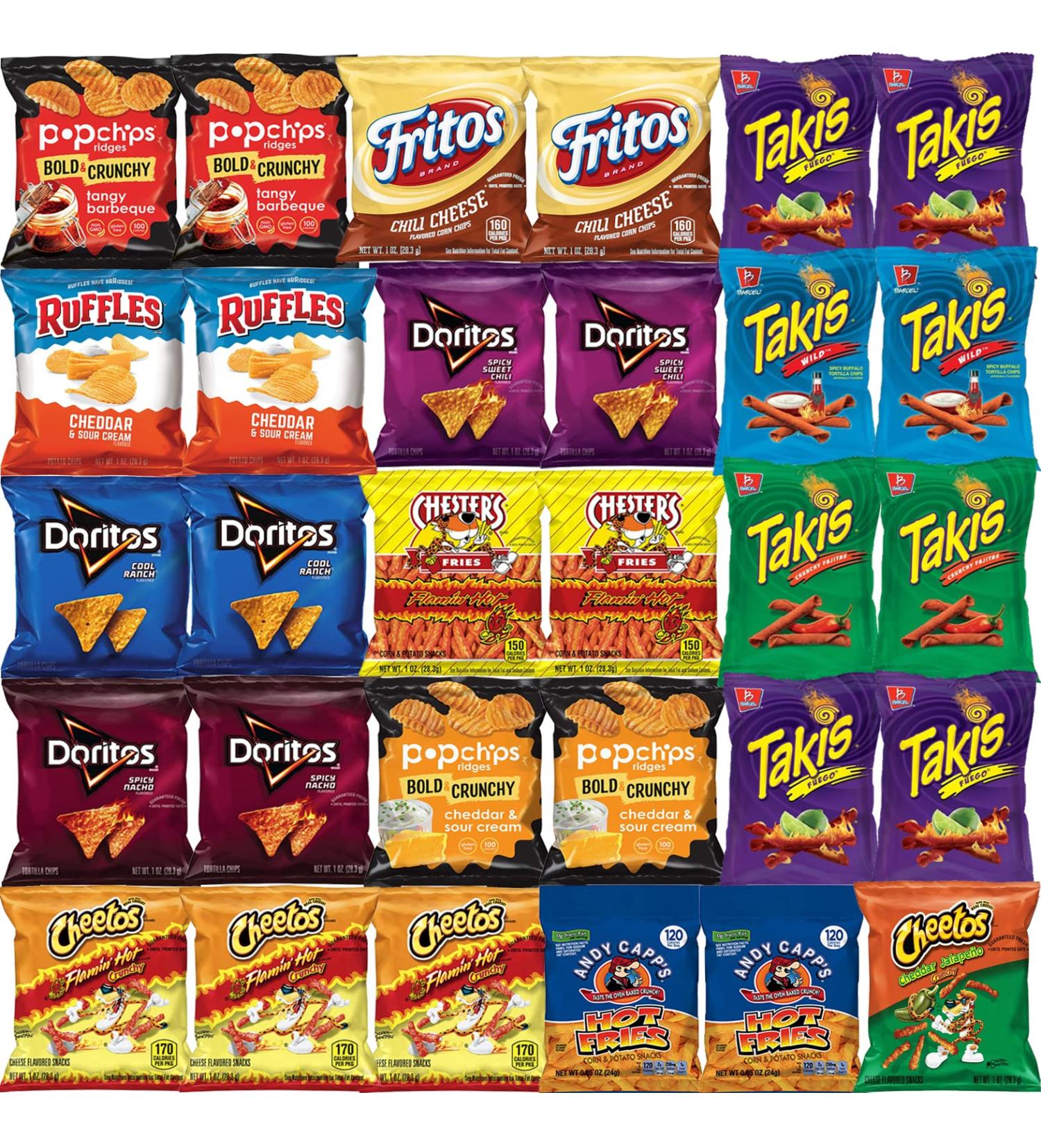Hot Chips Snacks Variety Pack - Spicy Snack Care Package for Adults - 30 Pack Assortment - Buy Online on GoSupps.com