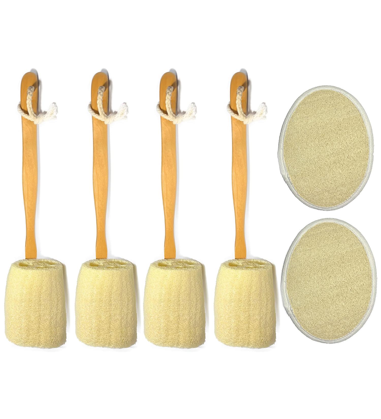 6-Piece Exfoliating Bath Brush Set with Long Wooden Handle - Natural Luffa Loofah Back Scrubber for Men & Women - XL Body Pad and Shower Sponge Included - Buy Online on GoSupps.com